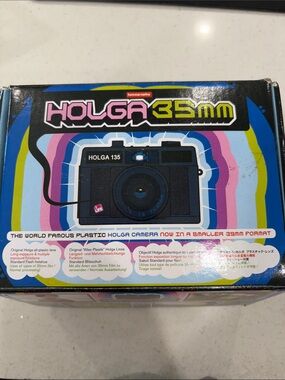 Olga Holga 35mm Retro Blue Pink Yellow Camera Box Art
